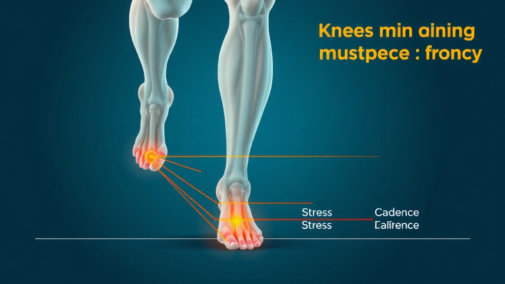 러너가 지면에 착지할 때 무릎에 가해지는 충격과 케이던스의 상관관계를 보여주는 도식