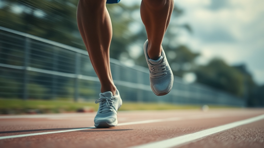 달리는 러너의 다리 각도와 지면 접촉 순간을 보여주는 측면 모습